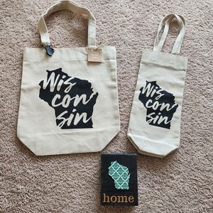 Wisconsin Tote, Gift Wine Tote and Rustic Picture Holder